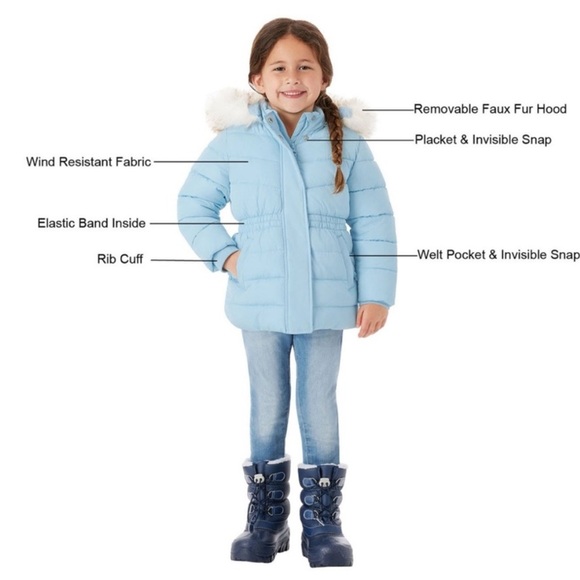 MEMBERSMARK Girls Black Puffer Parka, Warm Fleece Lined Jacket w/Removable Hood - Picture 8 of 14